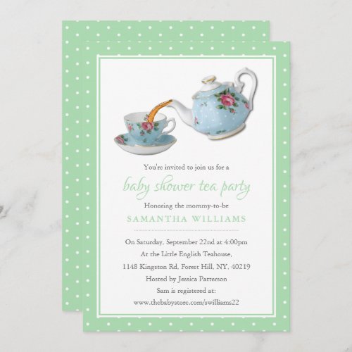 Elegant Teacups Baby Shower Tea Party Invitation