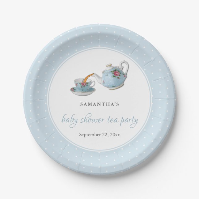 Elegant Teacups Baby Shower Tea Party Paper Plates (Front)