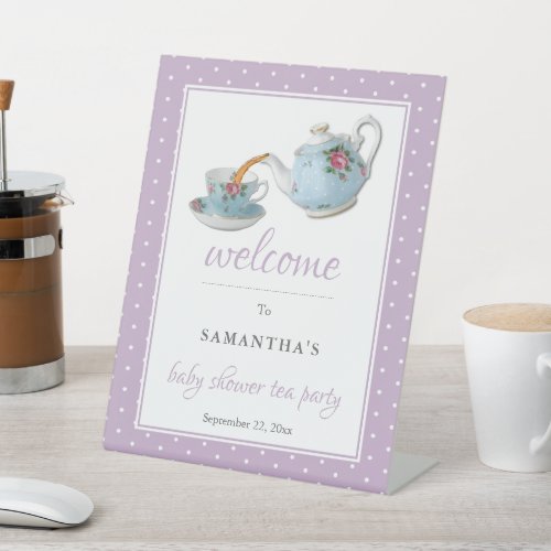 Elegant Teacups Baby Shower Tea Party Welcome Pedestal Sign