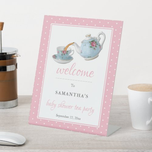 Elegant Teacups Baby Shower Tea Party Welcome Pedestal Sign