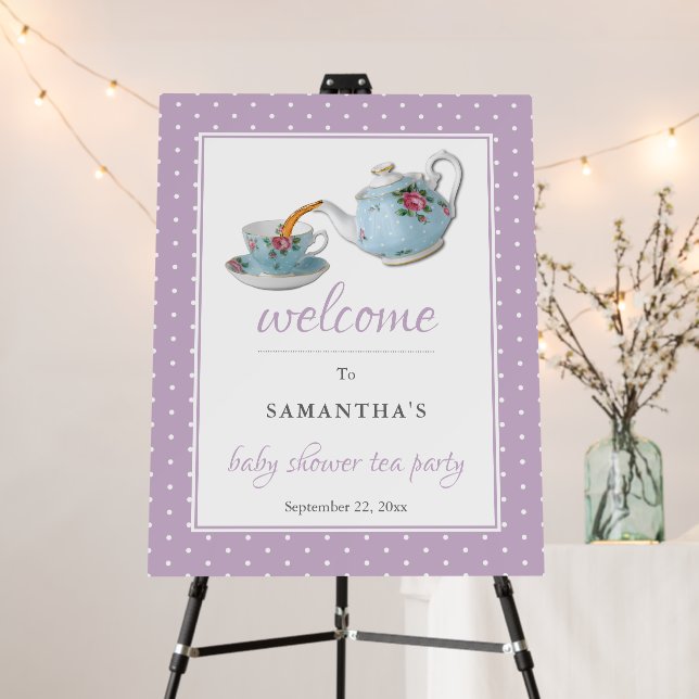 Elegant Teacups Baby Shower Tea Party Welcome Sign (In Situ (Stand))
