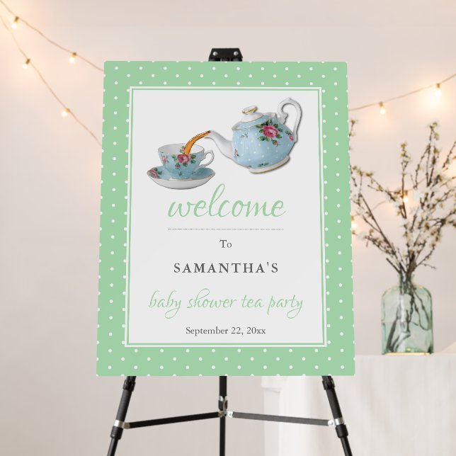 Elegant Teacups Baby Shower Tea Party Welcome Sign (In Situ (Stand))