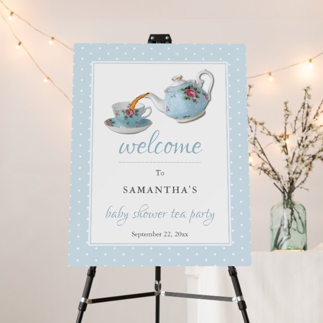 Elegant Teacups Baby Shower Tea Party Welcome Sign (In Situ (Stand))