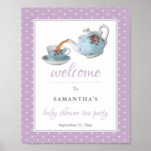 Elegant Teacups Baby Shower Tea Party Welcome Sign