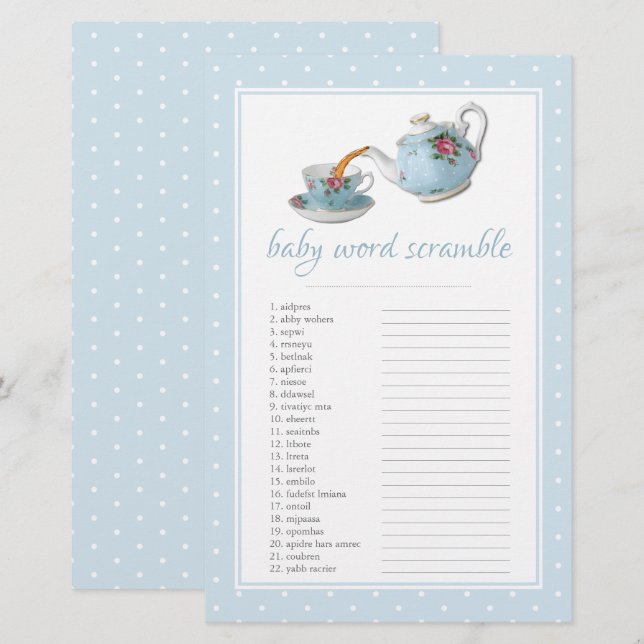 Elegant Teacups Baby Shower Tea Party Word Scrable (Front/Back)