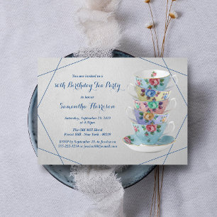Elegant Teacups Birthday Tea Party Invitation