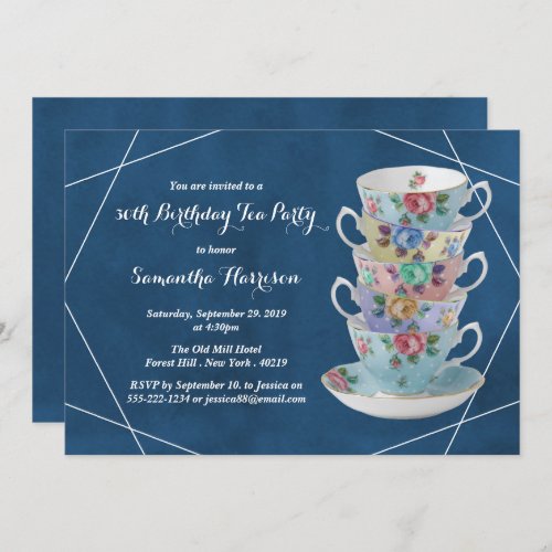 Elegant Teacups Birthday Tea Party Invitation