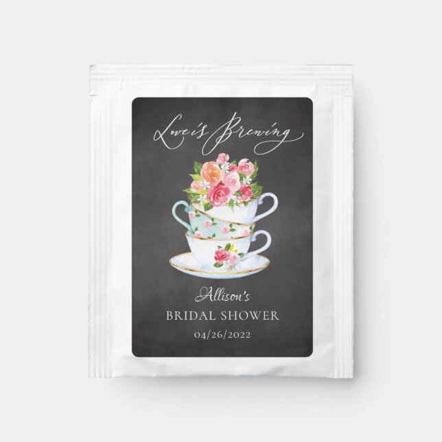 Elegant Teacups Bridal Shower Tea Bag Drink Mix (Front)