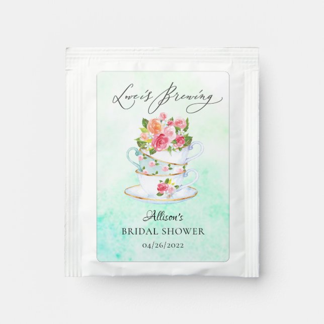 Elegant Teacups Bridal Shower Tea Bag Drink Mix (Front)