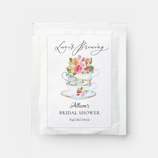 Elegant Teacups Bridal Shower Tea Bag Drink Mix (Front)