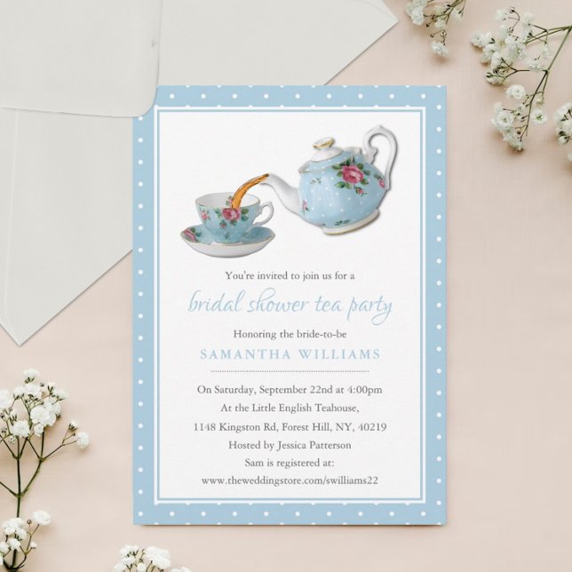 Elegant Teacups Bridal Shower Tea Party Invitation