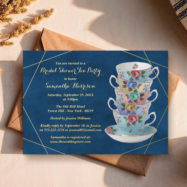 Elegant Teacups Bridal Shower Tea Party Real Foil Invitation (Creator Uploaded)