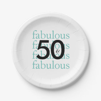 Elegant Teal 50th Birthday Party Paper Plates
