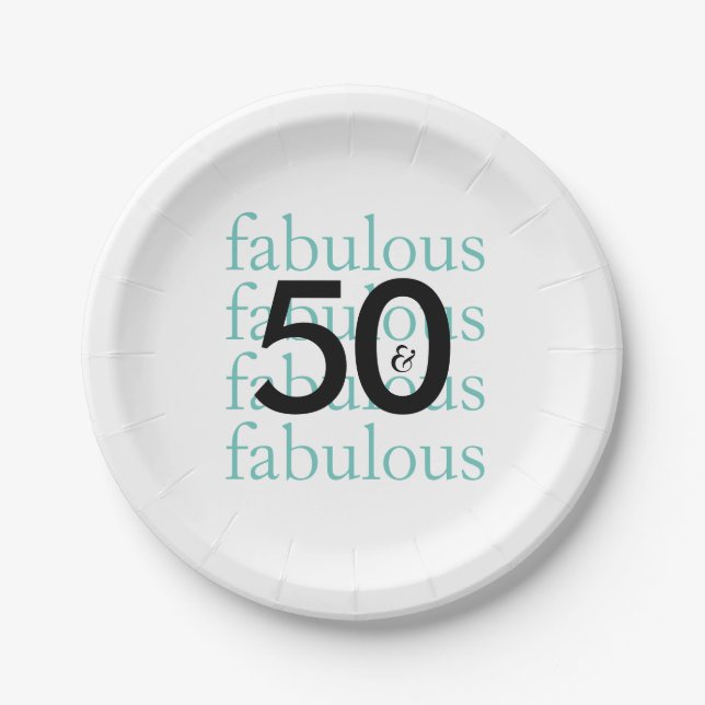 Elegant Teal 50th Birthday Party Paper Plates (Front)