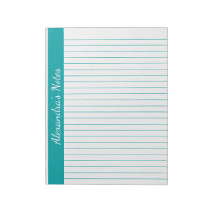 Elegant Teal 8.5x11 Letter Size Left Vertical Name Notepad