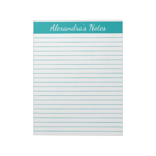 Elegant Teal 85x11 Letter Size Personalized Notepad