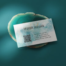 Elegant Teal Alcohol Ink Marble with QR Code