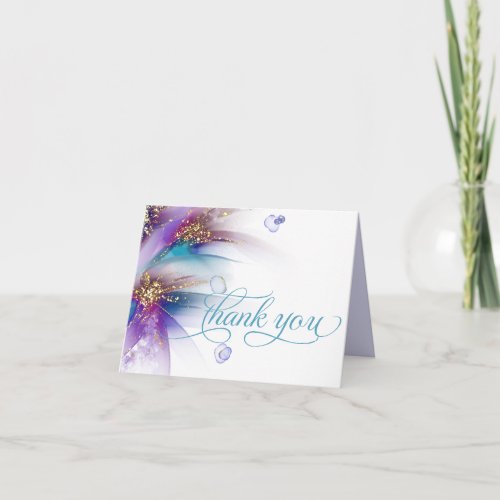 Elegant Teal Amethyst Abstract Floral Thank You Card