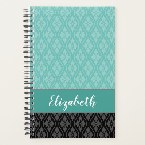 Elegant Teal and Black Japanese Tatewaku Pattern Planner