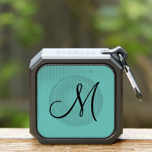 Elegant Teal and Black Script Monogram Bluetooth Speaker