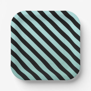 Elegant Teal And Black Stripped Paper Plates