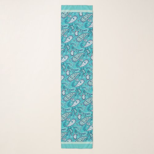 Elegant Teal and Blue Floral Paisley Scarf