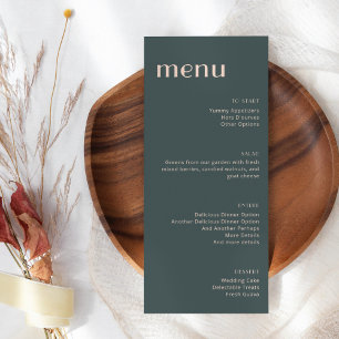 Elegant Teal and Blush Art Deco Tall Dinner Menu