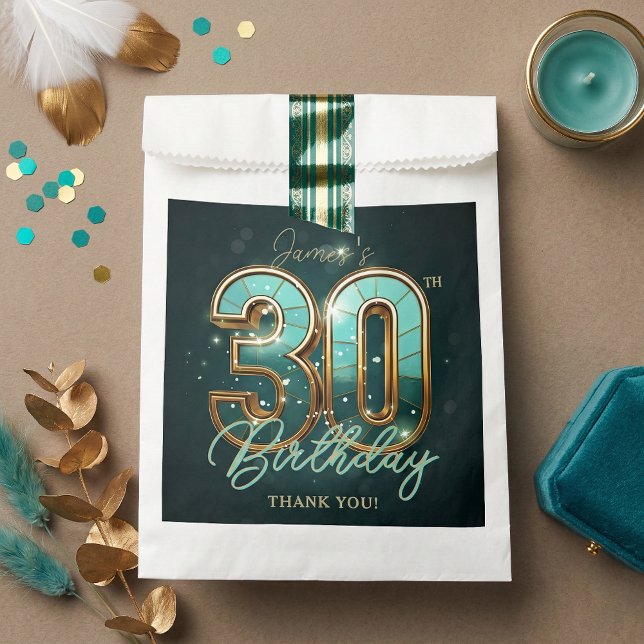 Elegant Teal and Gold 30th Birthday Modern Luxury  Favor Bag (Creator Uploaded)