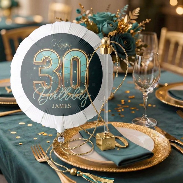 Elegant Teal and Gold 30th Birthday Party Balloon (Creator Uploaded)