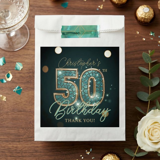 Elegant Teal and Gold 50th Birthday Thank You Favor Bag (Creator Uploaded)