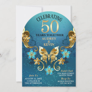 Elegant Teal and Gold 50th Wedding Anniversary Invitation