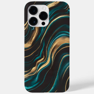 Elegant Teal and Gold Abstract Flow Case-Mate iPhone 14 Pro Max Case