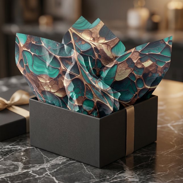 Elegant Teal and Gold Abstract Organic Veins Tissue Paper (Creator Uploaded)