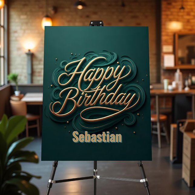 Elegant Teal and Gold Classic Script Birthday Foam Board (Creator Uploaded)