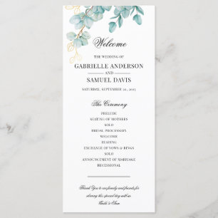 Elegant Teal and Gold Eucalyptus Wedding Program
