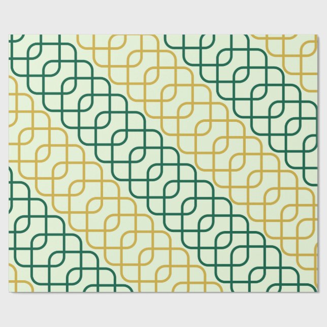 Elegant Teal and Gold Geometric Interlocking Wrapping Paper (Flat)
