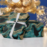 Elegant Teal and Gold Glitter Agate Birthday Wrapping Paper<br><div class="desc">Elegant vivid teal foil and gold glitter liquid agate design</div>
