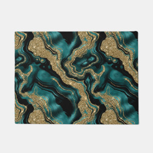 Elegant Teal and Gold Glitter Agate Pattern Doormat