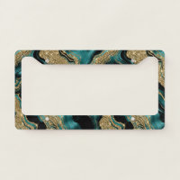 Elegant Teal and Gold Glitter Agate Pattern