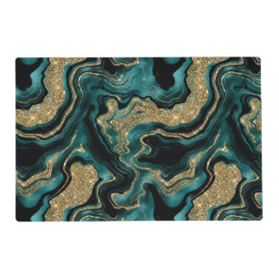 Elegant Teal and Gold Glitter Agate Pattern Placemat