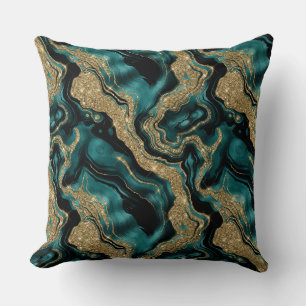 Elegant Teal and Gold Glitter Agate Pattern Throw Pillow