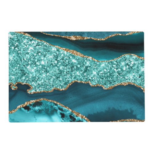 Elegant Teal and Gold Glitter Ocean Agate Placemat