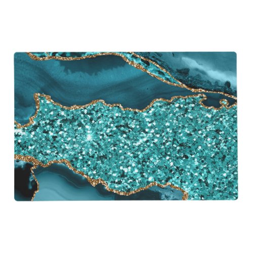 Elegant Teal and Gold Glitter Ocean Agate Placemat