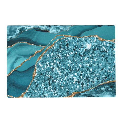 Elegant Teal and Gold Glitter Ocean Agate Placemat
