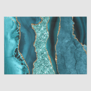 Elegant Teal and Gold Glitter Ocean Agate Tissue Paper
