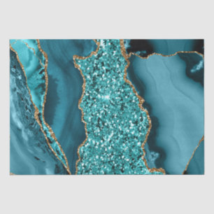 Elegant Teal and Gold Glitter Ocean Agate Tissue Paper