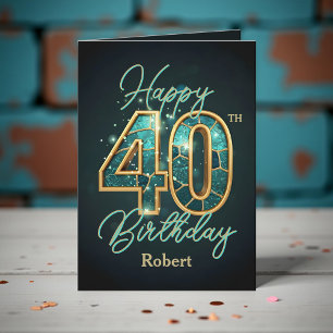 Elegant Teal and Gold Metallic 40th Birthday Card