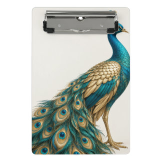 Elegant Teal and Gold Peacock Art Poster Mini Clipboard
