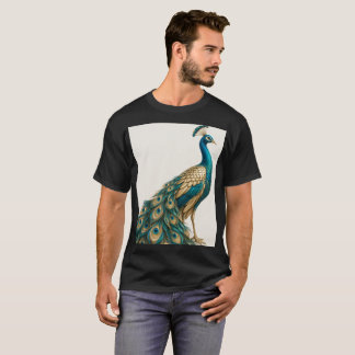 Elegant Teal and Gold Peacock Art Poster T-Shirt