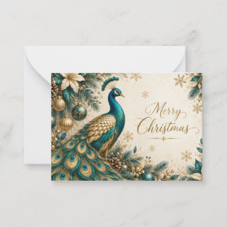 Elegant Teal and Gold Peacock Christmas Card